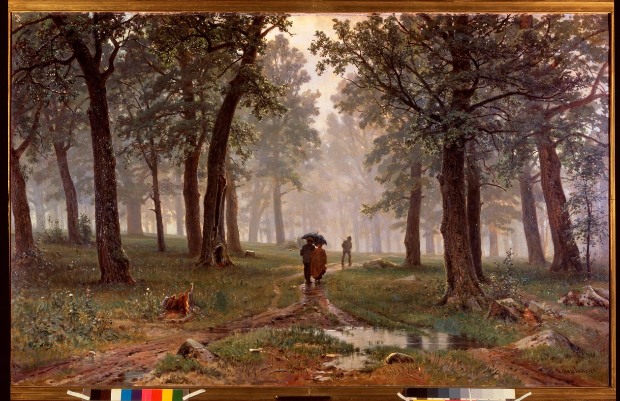 Eső a tölgyes erdőben - Ivan Ivanovics Shishkin (Shishkin) (1832-1898) festménye, olaj, vászon alkotó: Ivan Ivanovich Shishkin