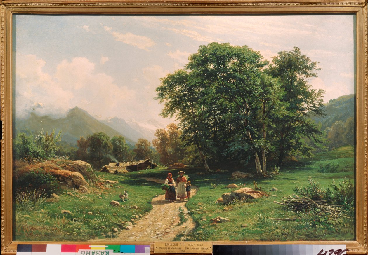 Vue en Suisse (Kilátás Svájcban) – Ivan Ivanovics Shishkin (Shishkin) (1832-1898) festménye, olaj, vászon alkotó: Ivan Ivanovich Shishkin
