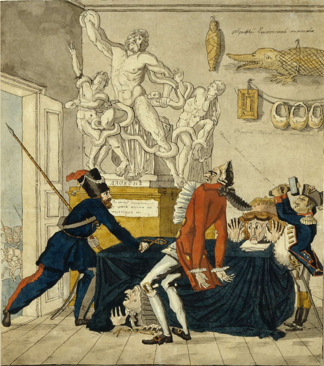 Napóleon Bonaparte lopott holmikat árul, 1813 alkotó: Ivan Ivanovich Terebenev