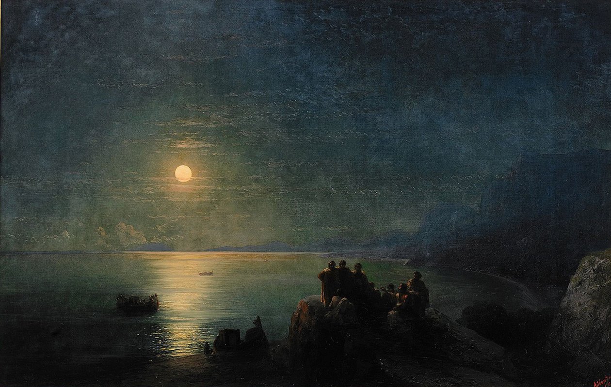 Ókori görög költők a vízparton a Holdfényben, 1886 alkotó: Ivan Konstantinovich Aivazovsky