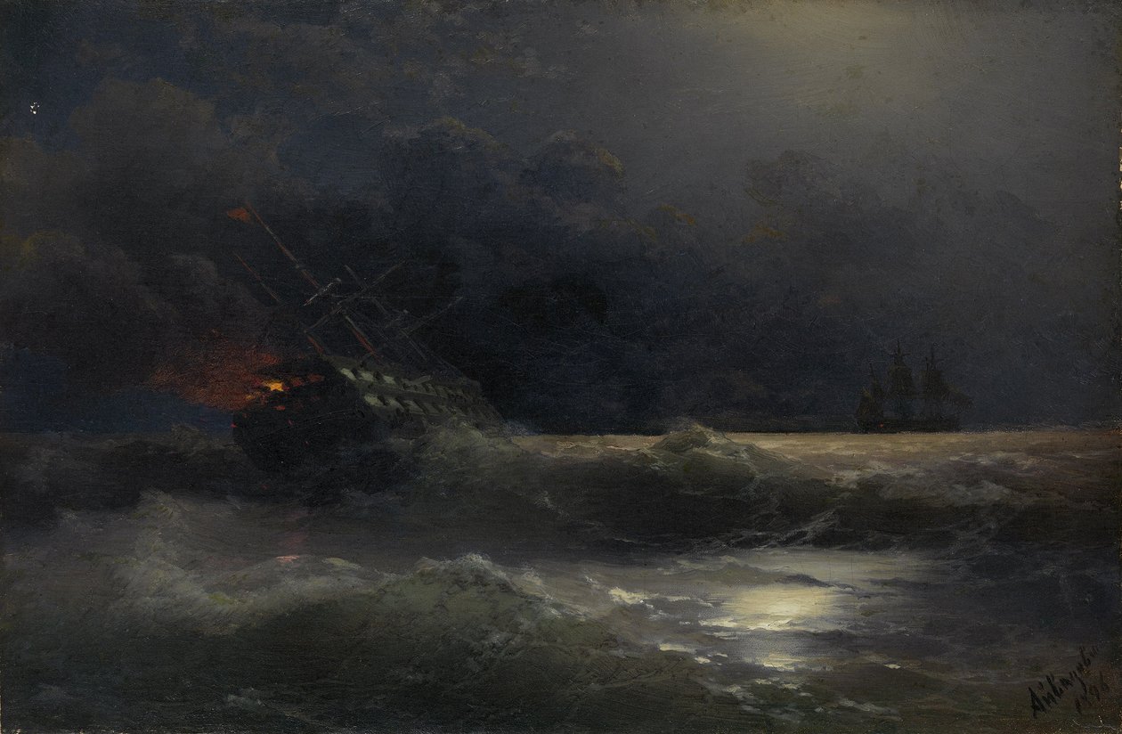 Égő hajó Az orosz-török háború egyik epizódja, 1896 alkotó: Ivan Konstantinovich Aivazovsky