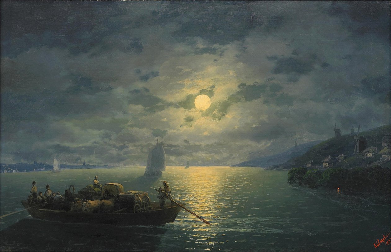 Átkelés a Dnyepr folyón holdfényes éjszakán, 1897 alkotó: Ivan Konstantinovich Aivazovsky