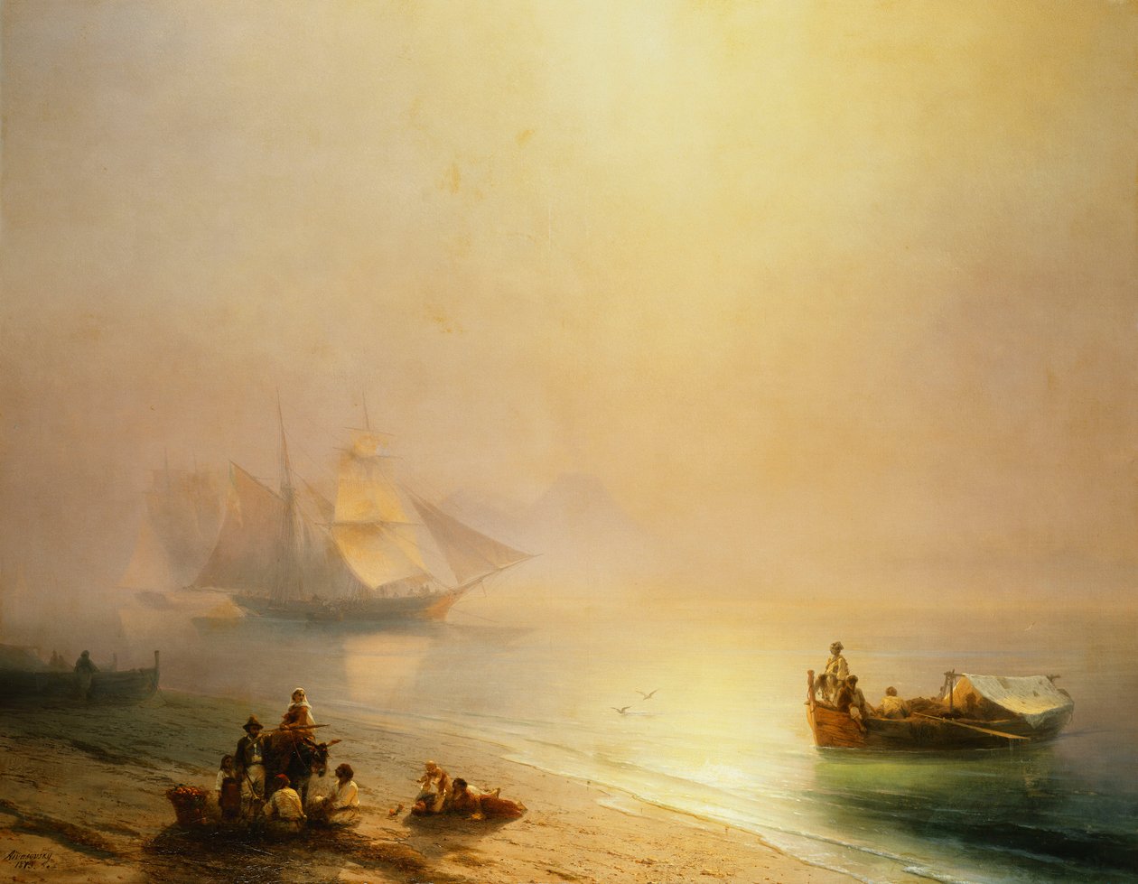 Fisherfolk a tengerparton, Nápolyi-öböl, 1873 alkotó: Ivan Konstantinovich Aivazovsky