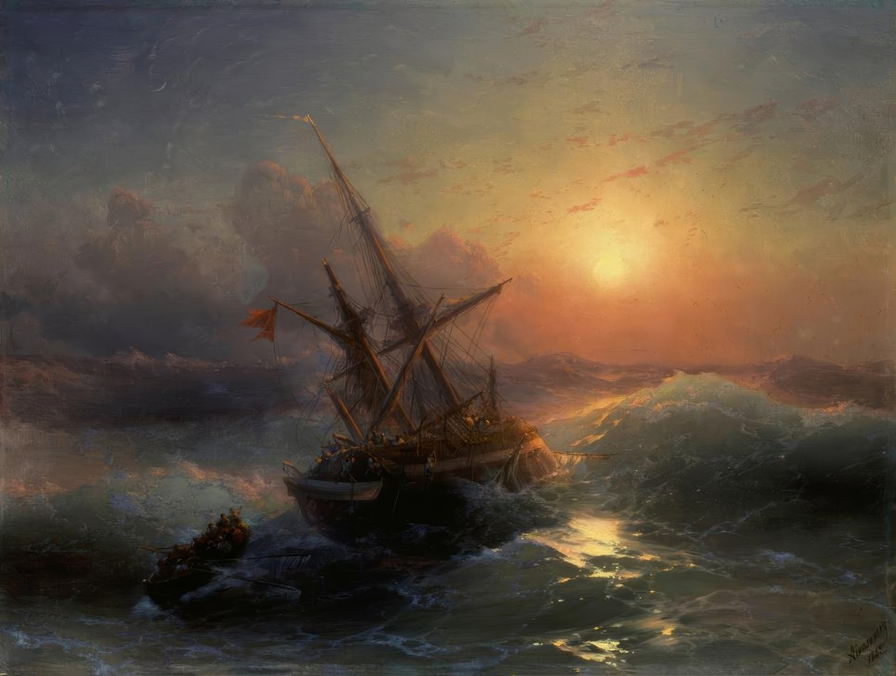 I. K. Aivazovsky, A hajótörés / Festmény, 1888 alkotó: Ivan Konstantinovich Aivazovsky