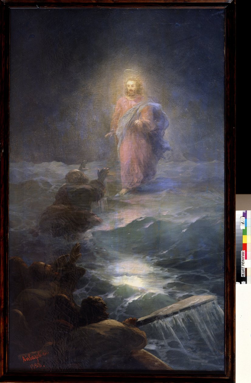 Jézus a vizeken jár (Jézus jár a vízen). Ivan Konsztantyinovics Aivazovszkij (1817-1900) festménye. Olajfestmény alkotó: Ivan Konstantinovich Aivazovsky