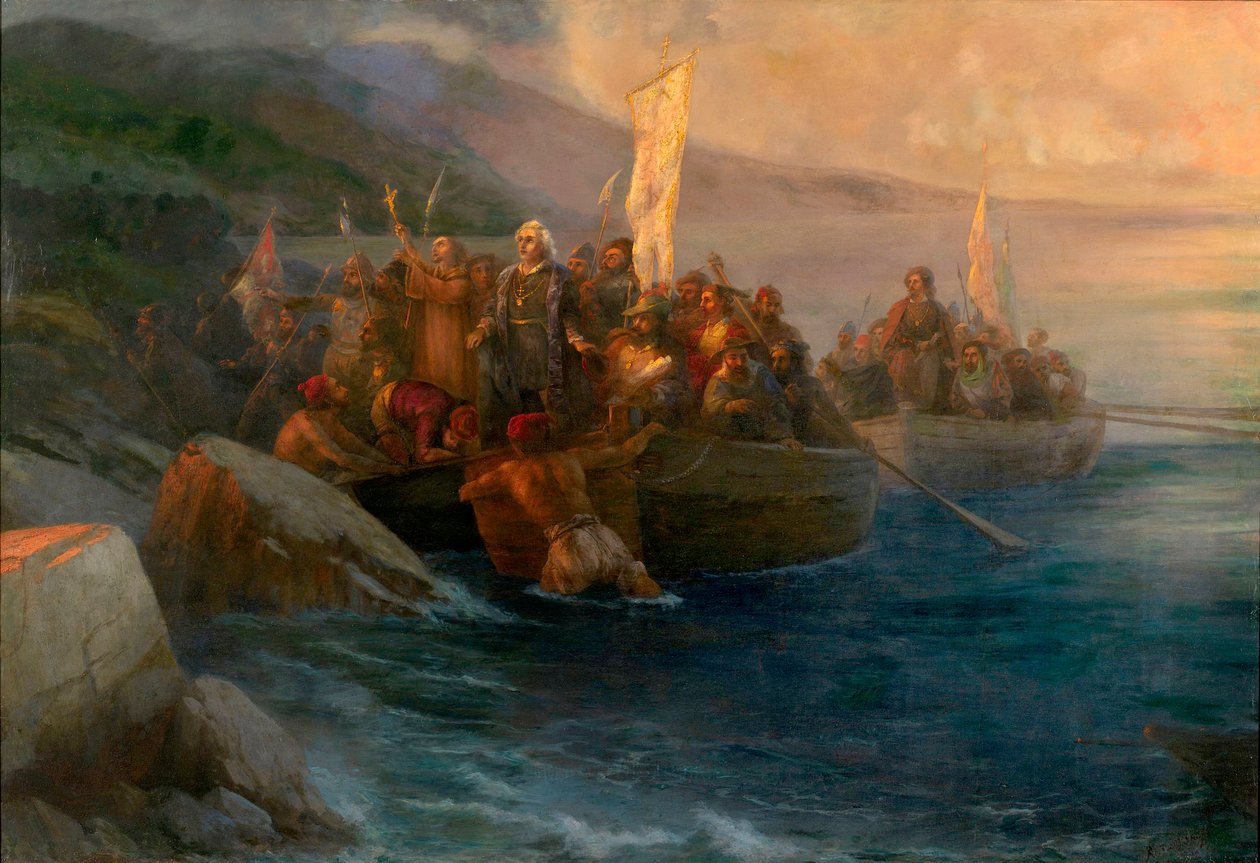 "" Kolumbusz Kristóf (1451-1506) felfedező Amerikába érkezése alkotó: Ivan Konstantinovich Aivazovsky
