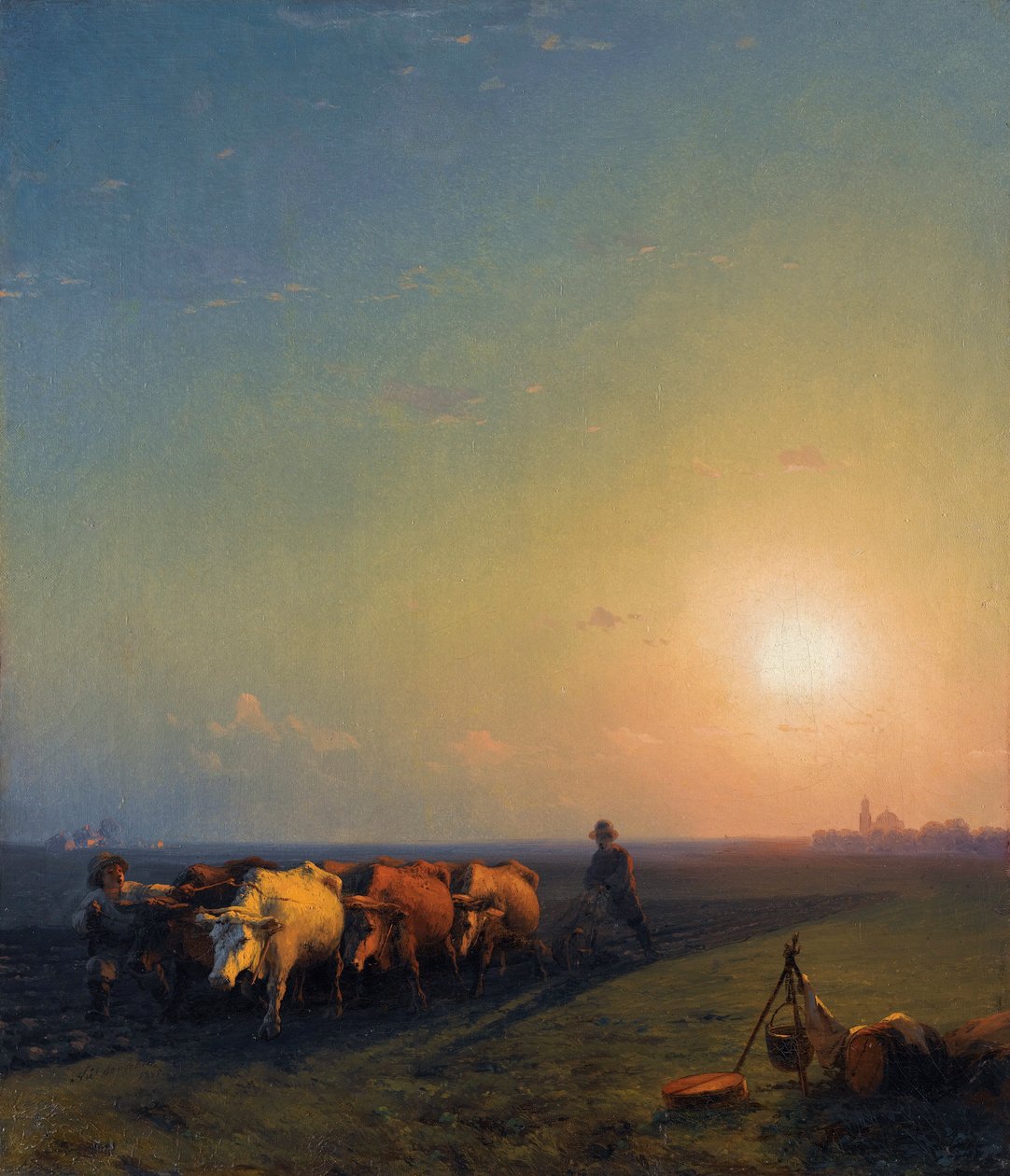 ""A szántás a mezőkön, Krím"" (Ploughing the fields, Crimea) Ivan Alvazovsky (Alvazovski) festménye (1817-1900) alkotó: Ivan Konstantinovich Aivazovsky