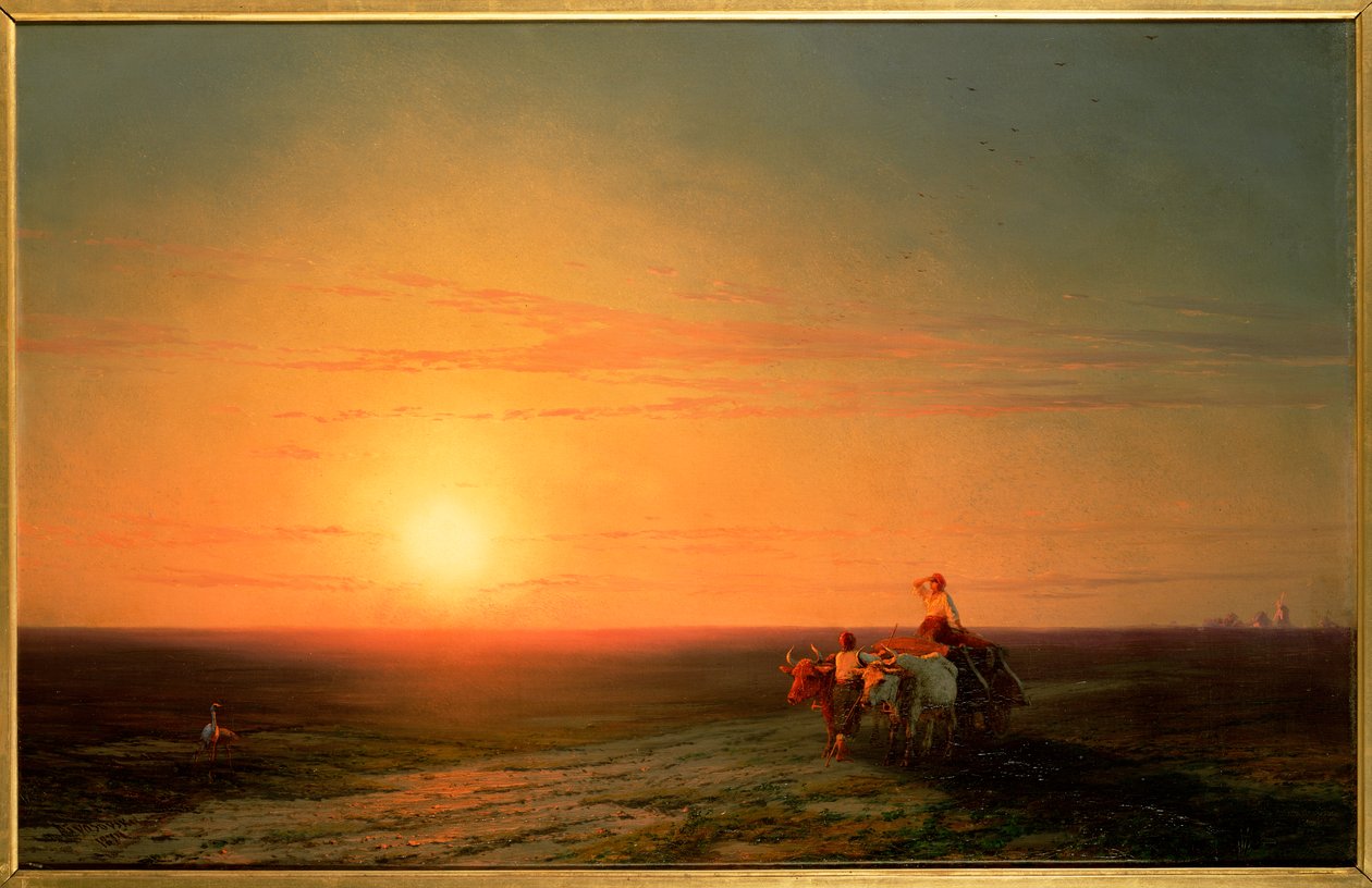 Parasztok visszatérnek a mezőkről napnyugtakor, 19. század alkotó: Ivan Konstantinovich Aivazovsky