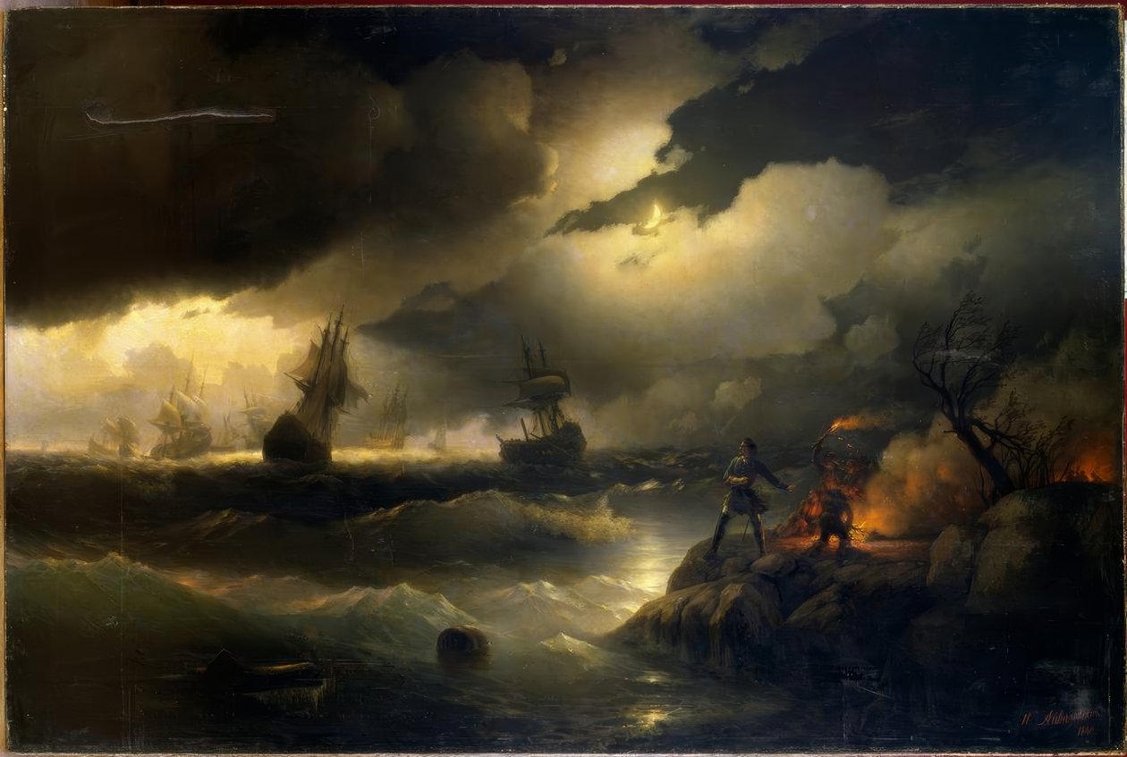 Nagy Péter jeladót gyújt Krasznoj Gorkának alkotó: Ivan Konstantinovich Aivazovsky