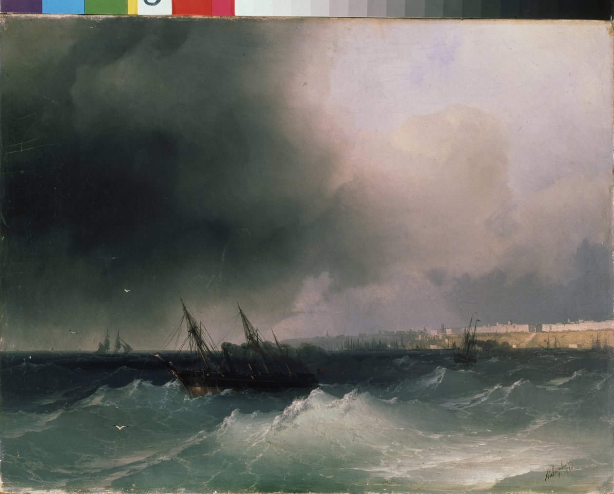 Kilátás Odesszára a tengerről (Ukrajna). Ivan Konsztantyinovics Aivazovszkij (1817-1900) festménye. Olaj, vászon, 45 x 58 cm alkotó: Ivan Konstantinovich Aivazovsky