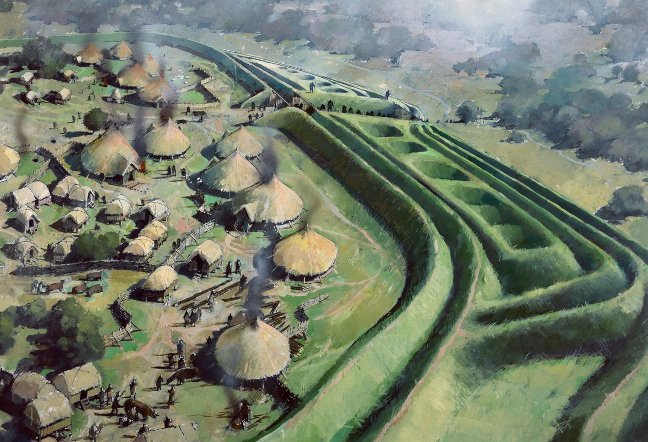 Légifelvétel az Old Oswestry Hill Fort bejáratáról a vaskorban, c1970-2010 alkotó: Ivan Lapper
