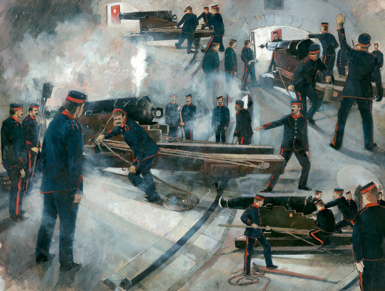 Fegyverek legénysége, Dartmouth Point Battery kazamaták, Dartmouth Castle, 19. század vége, 1990-es évek. alkotó: Ivan Lapper
