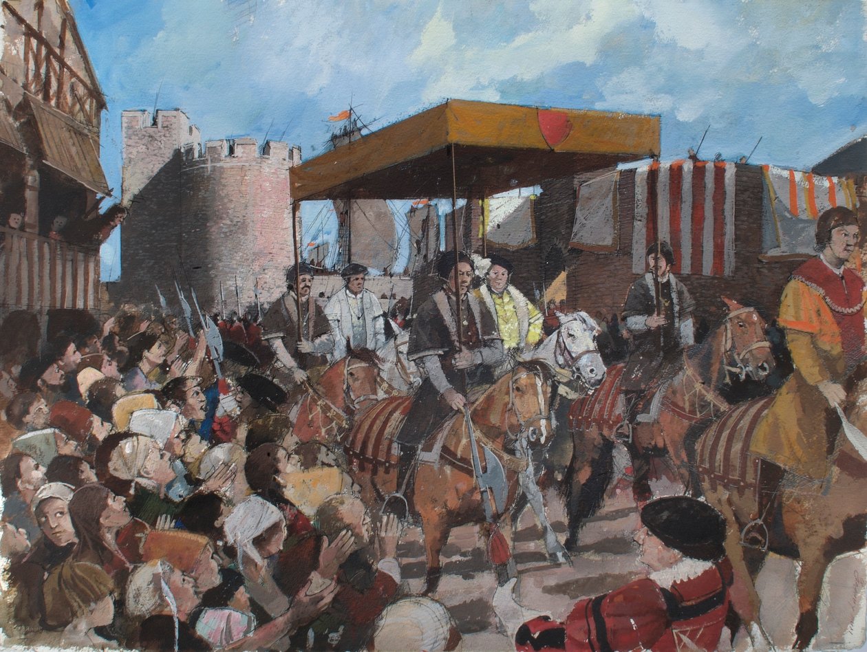 VI. Edward király koronázási menetének rekonstruált képe, amint 1547-ben elhagyja a londoni Tower-t. alkotó: Ivan Lapper