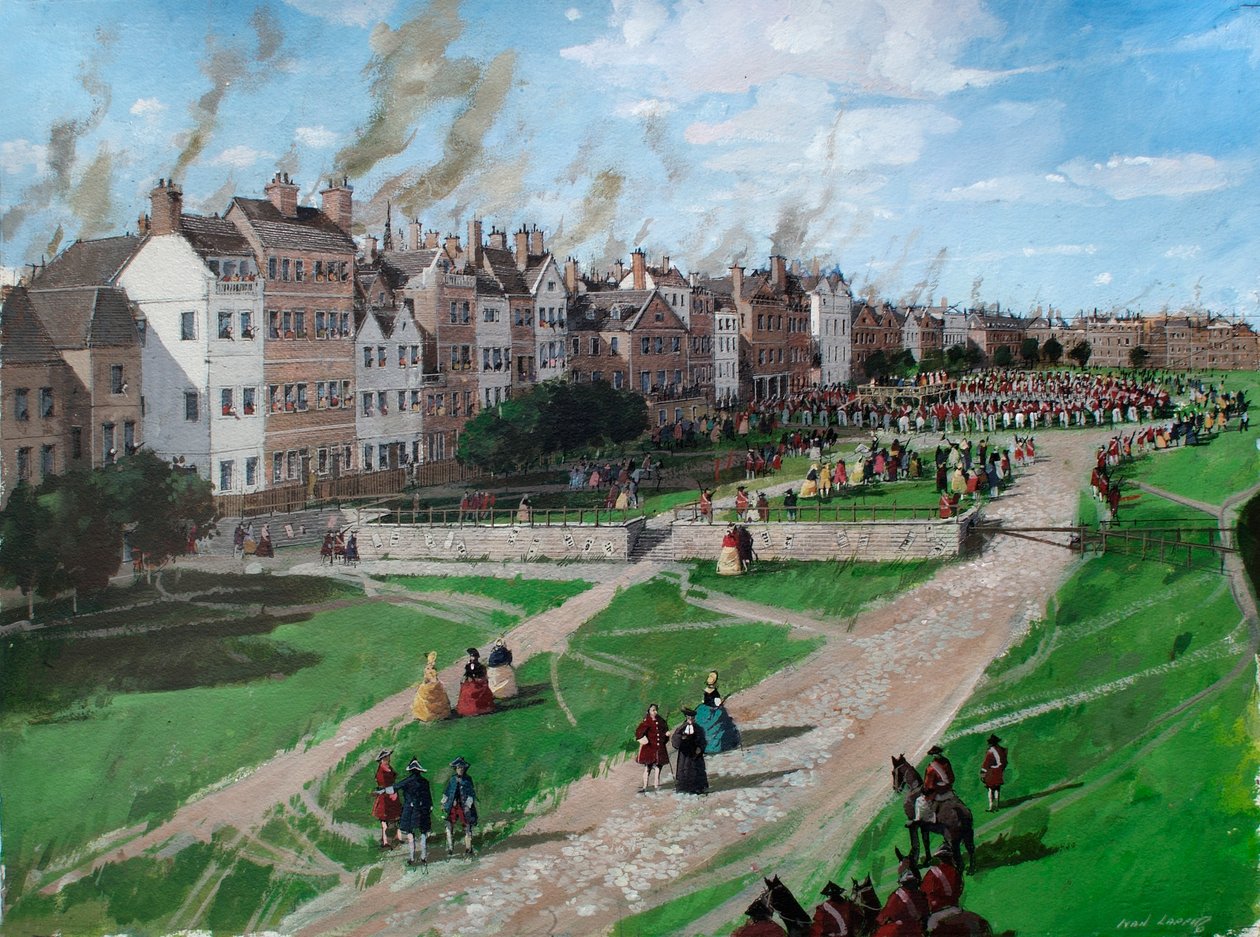A Tower Hill rekonstruált látképe Lord Lovat 1747-es kivégzéséről. alkotó: Ivan Lapper