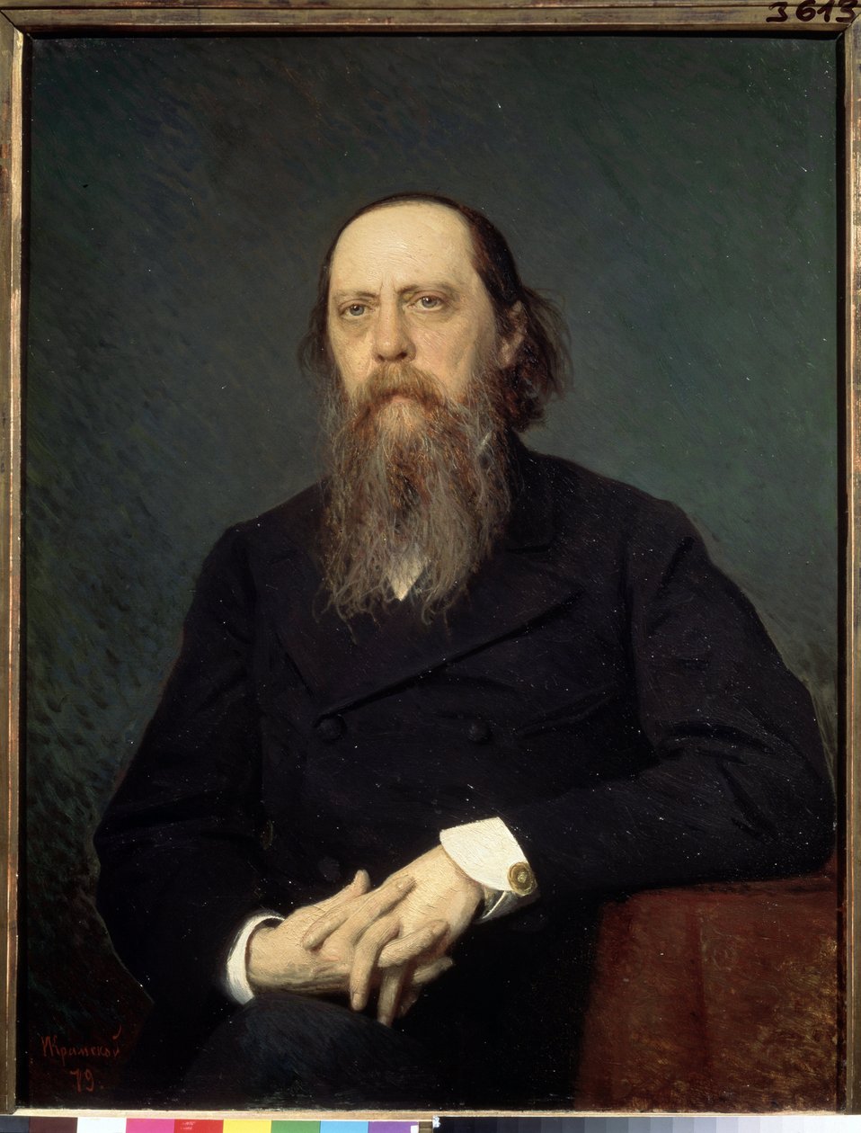 Mihail Saltykov-Scsedrin író portréja (Saltykov Shchedrin, Saltykov-Shchedrin, Saltykov Shchedrin) (1826-1889) (M. Saltykov Shchedrin szerző portréja). Ivan Nyikolajevics Kramskoi (1837-1887) festménye, olaj, vászon alkotó: Ivan Nikolaevich Kramskoy