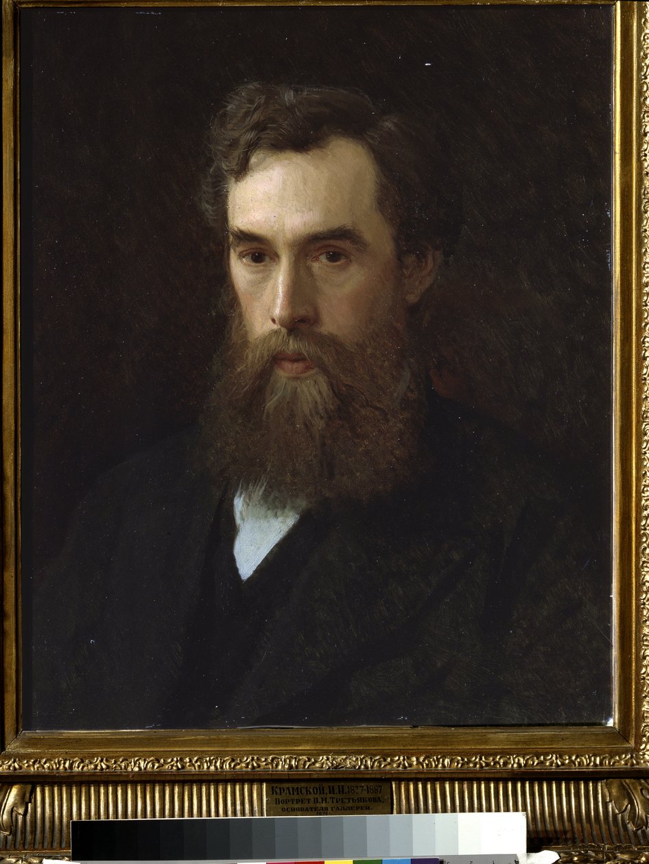 A gyűjtő, igazgató és a Művészeti Galéria alapítója, Pavel Tretyakov (1832-1898) portréja. (A gyűjtő, mecénás és a Galéria alapítója, P. Tretyakov portréja). Ivan Nyikolajevics Kramskoi (1837-1887) festménye, olaj, vászon alkotó: Ivan Nikolaevich Kramskoy