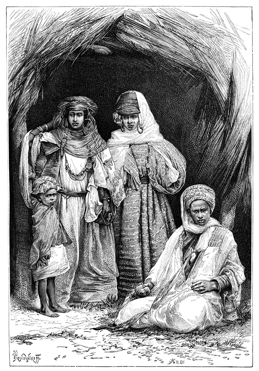 Khumir férfi, nő és gyermek, Észak-Afrika, 1895. alkotó: Ivan Pranishnikoff