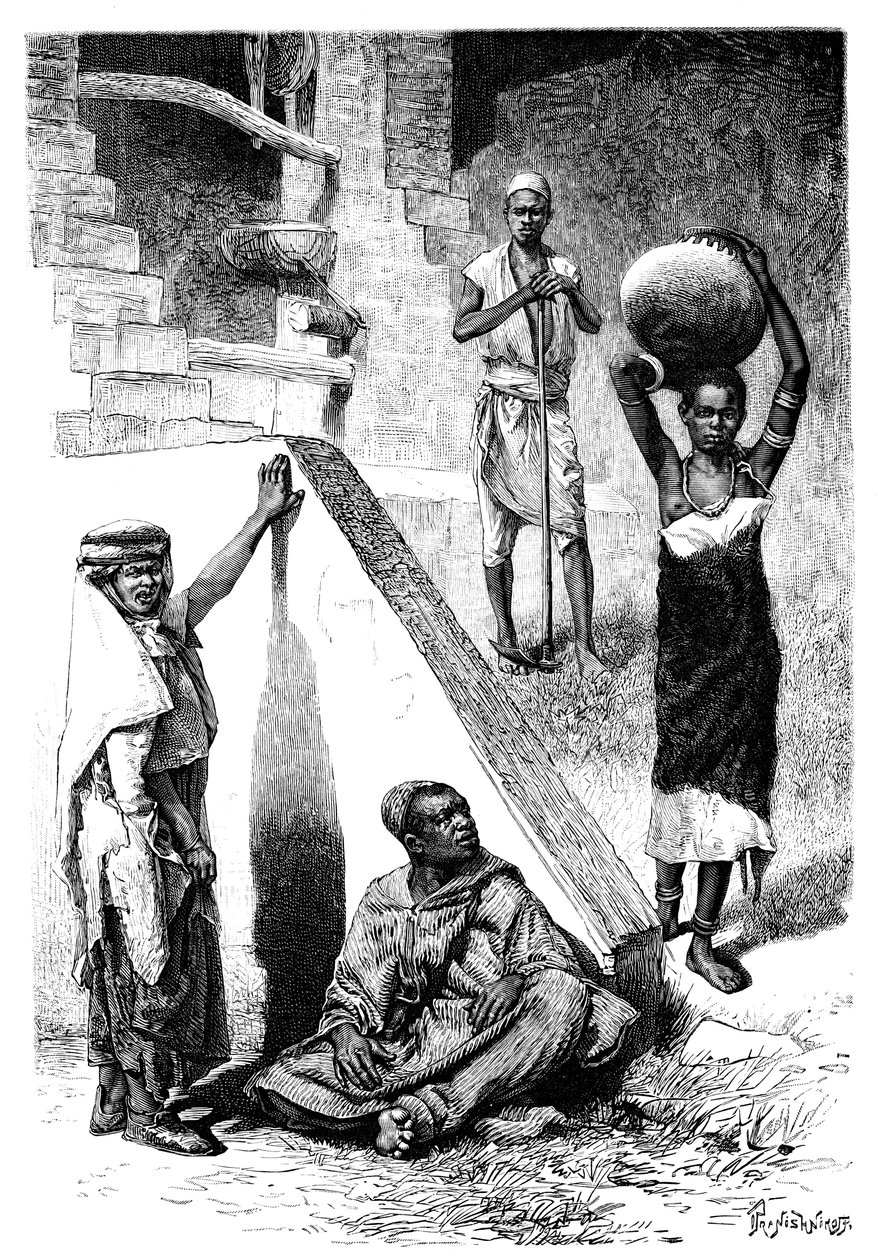 Szudáni arabok és egy női shilluk rabszolga, Szudán, 1895. alkotó: Ivan Pranishnikoff