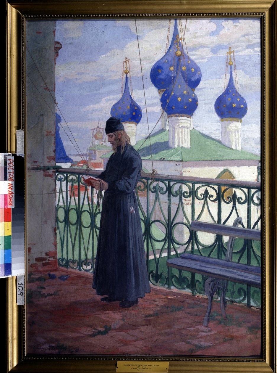 A szent háttér előtt alkotó: Ivan Silych Goriuschkin-Sorokopudov