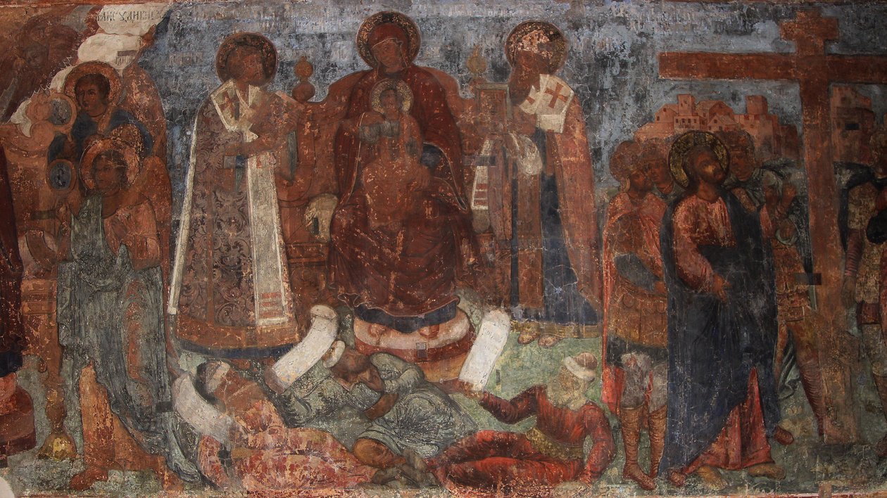 Freskó a Szűzanya-székesegyházban, Novgorod, 18. század eleje. alkotó: Ivan Yakovlevich Bakhmatov