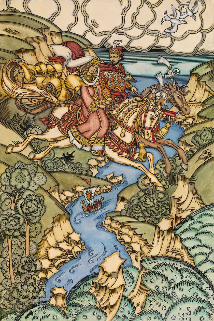 Illusztráció a Marya Morevna meséhez, 1913-1915 alkotó: Ivan Yakovlevich Bilibin