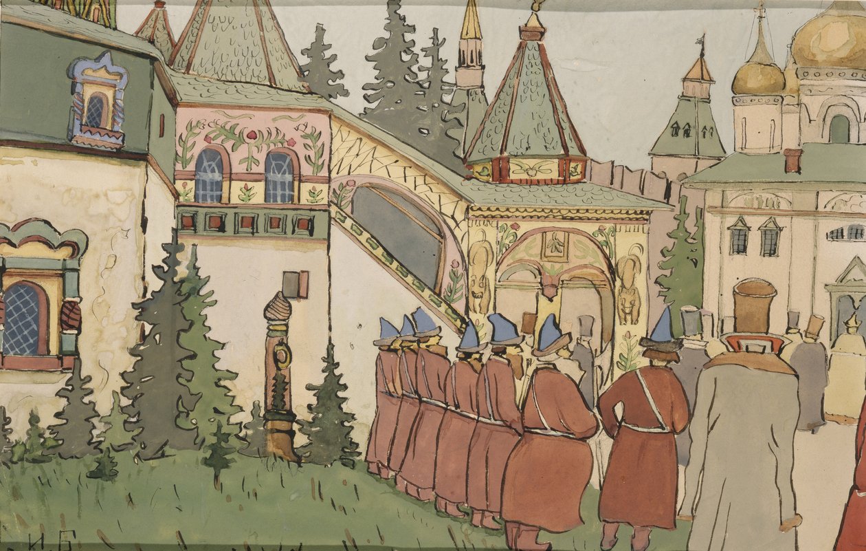 Illusztráció a Finist, a sólyom tolla című meséhez, 1900-as évek eleje alkotó: Ivan Yakovlevich Bilibin