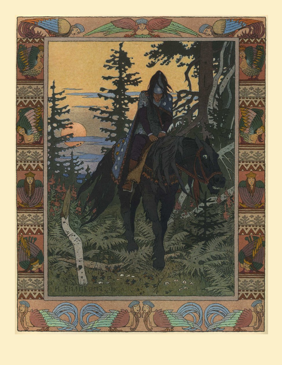 Illusztráció a szép és fehér lovas Vaszilisa meséhez, 1900 alkotó: Ivan Yakovlevich Bilibin