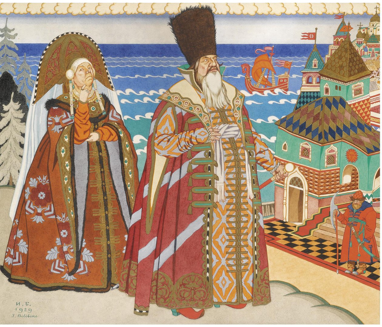 Illusztráció A. Puskin Saltan cár meséjéhez alkotó: Ivan Yakovlevich Bilibin