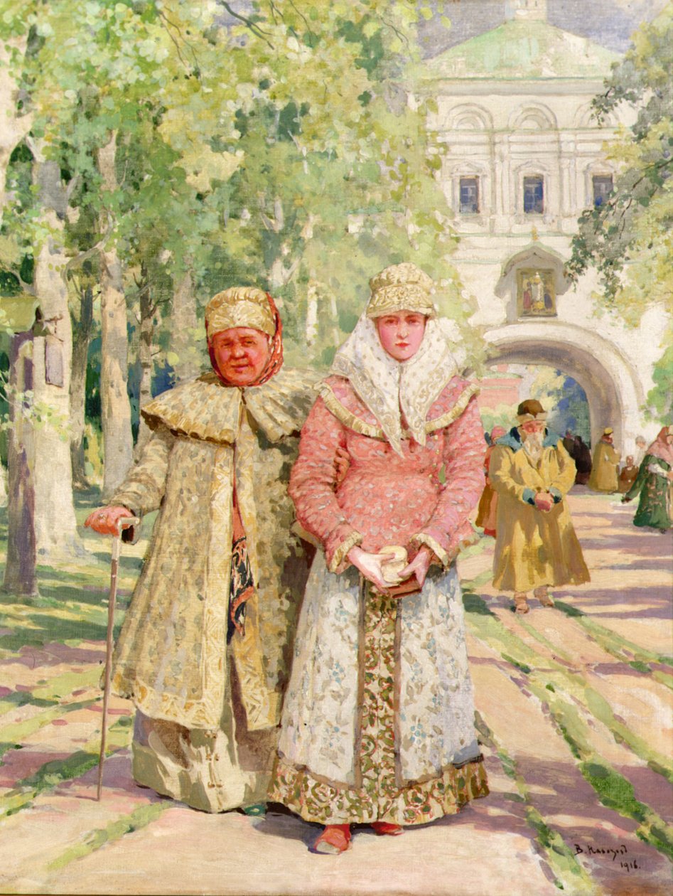 Anya és lánya visszatér a templomból alkotó: Ivanovich Vasili Navazov