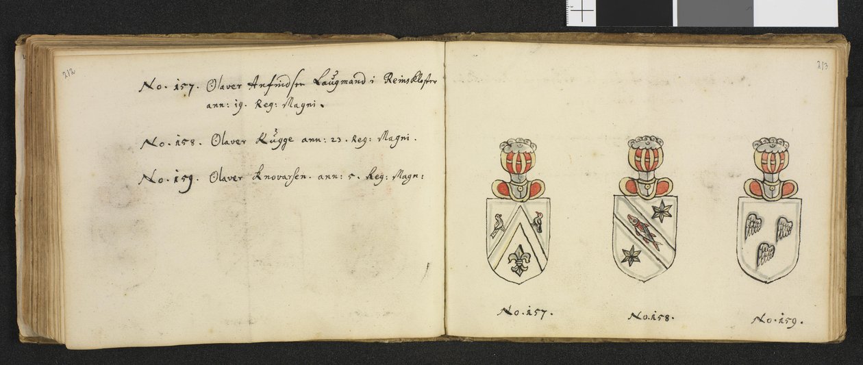 Illusztráció a Nemzeti Könyvtár magánarchívumából, Insignia quædam virorum illustrium in Norvegia quodam Habantium címmel, Iver Nielssøn Hirtzholm alkotó: Iver Hirtzholm