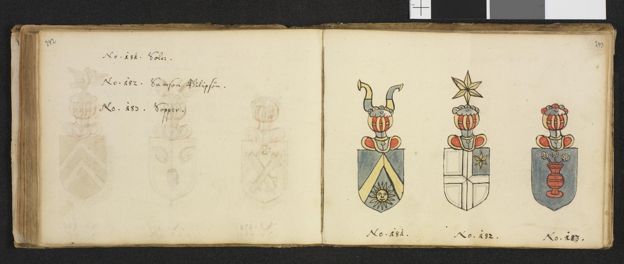 Illusztráció a Nemzeti Könyvtár magánarchívumából, Insignia quædam virorum illustrium in Norvegia quodam Habantium címmel, Iver Nielssøn Hirtzholm alkotó: Iver Hirtzholm