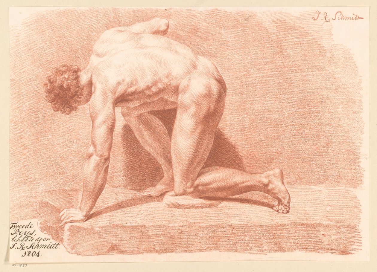 Térdelő férfi akt, oldalnézet (2. díj, 1804) alkotó: Izaak Riewert Schmidt