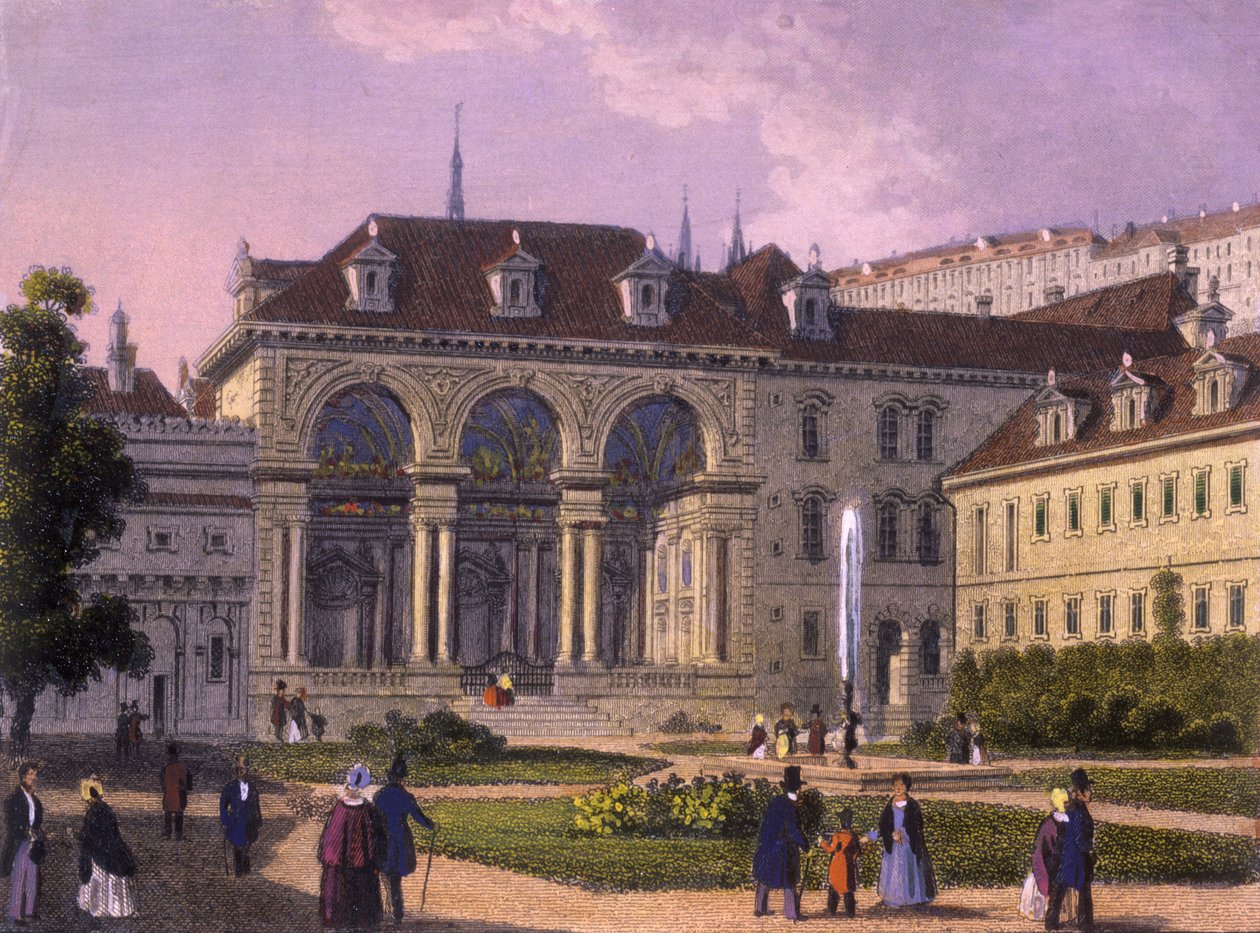 Wallenstein kert, Prága, 1847 (színes acélmetszet) alkotó: J. and Felsing, J. Koruna