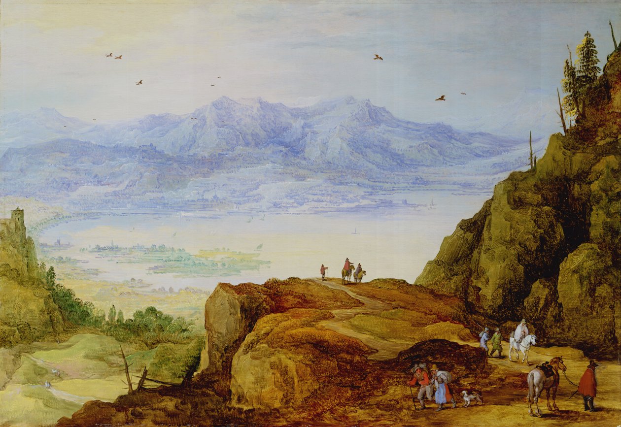 Kiterjedt hegyi táj tóval alkotó: J. and Momper, J. de Brueghel