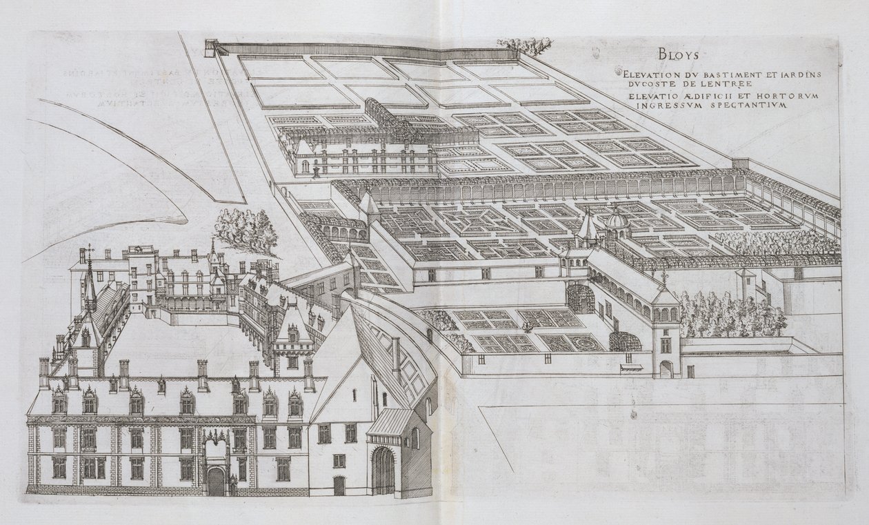 A zárt kertek és a Chateau de Gaillon alaprajza, a "Les Plus Belles Bastiments de France" című, 1570-es években kiadott műből. alkotó: J. Androuet Ducerceau