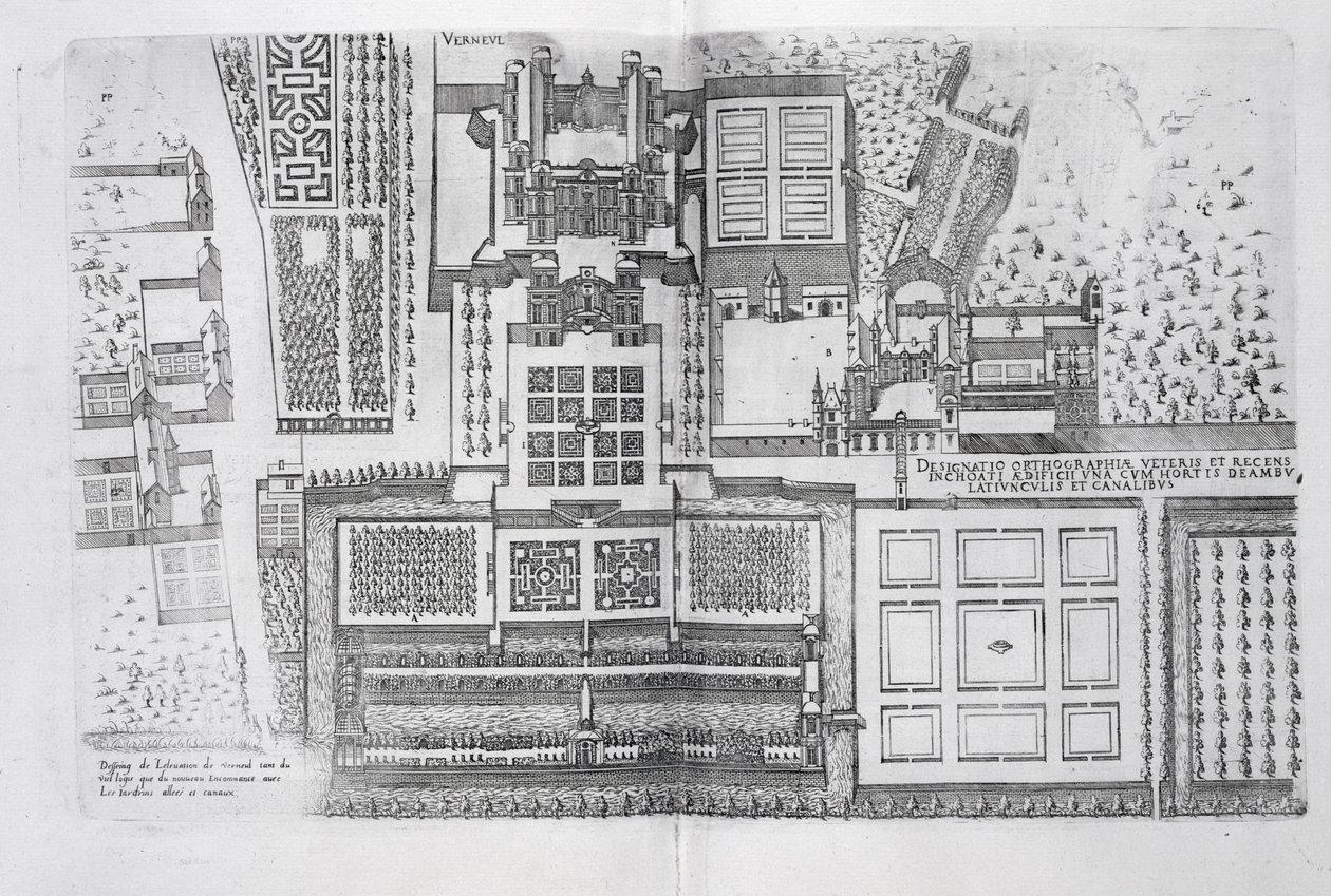 A kastély, a kertek és a Verneuil-i park egy része a „Les Plus Belles Bastiments de France”-ból, az 1570-es években alkotó: J. Androuet Ducerceau