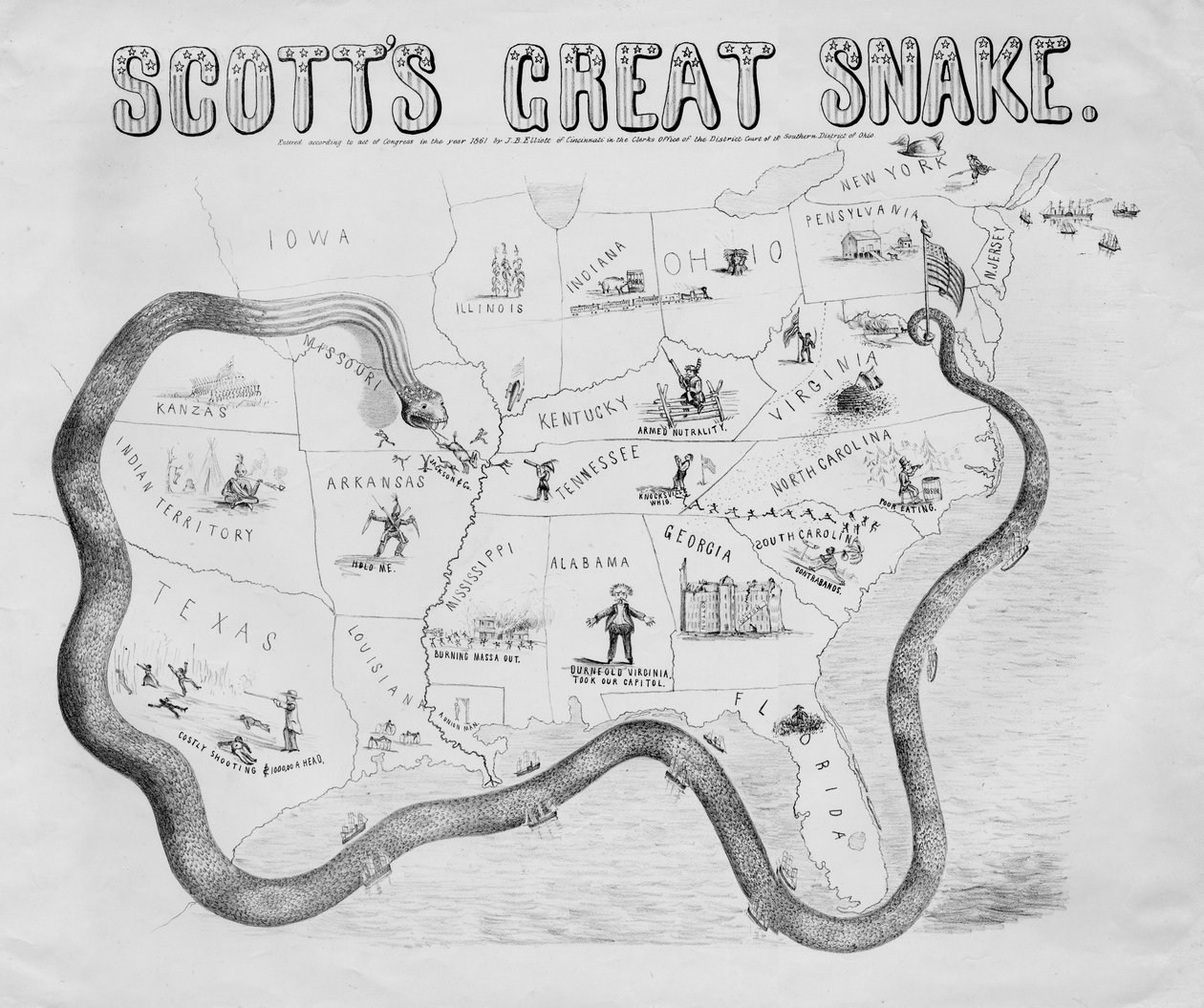 Scotts nagy kígyó, megjelent Cincinnatiben, 1861. alkotó: J. B. Elliott