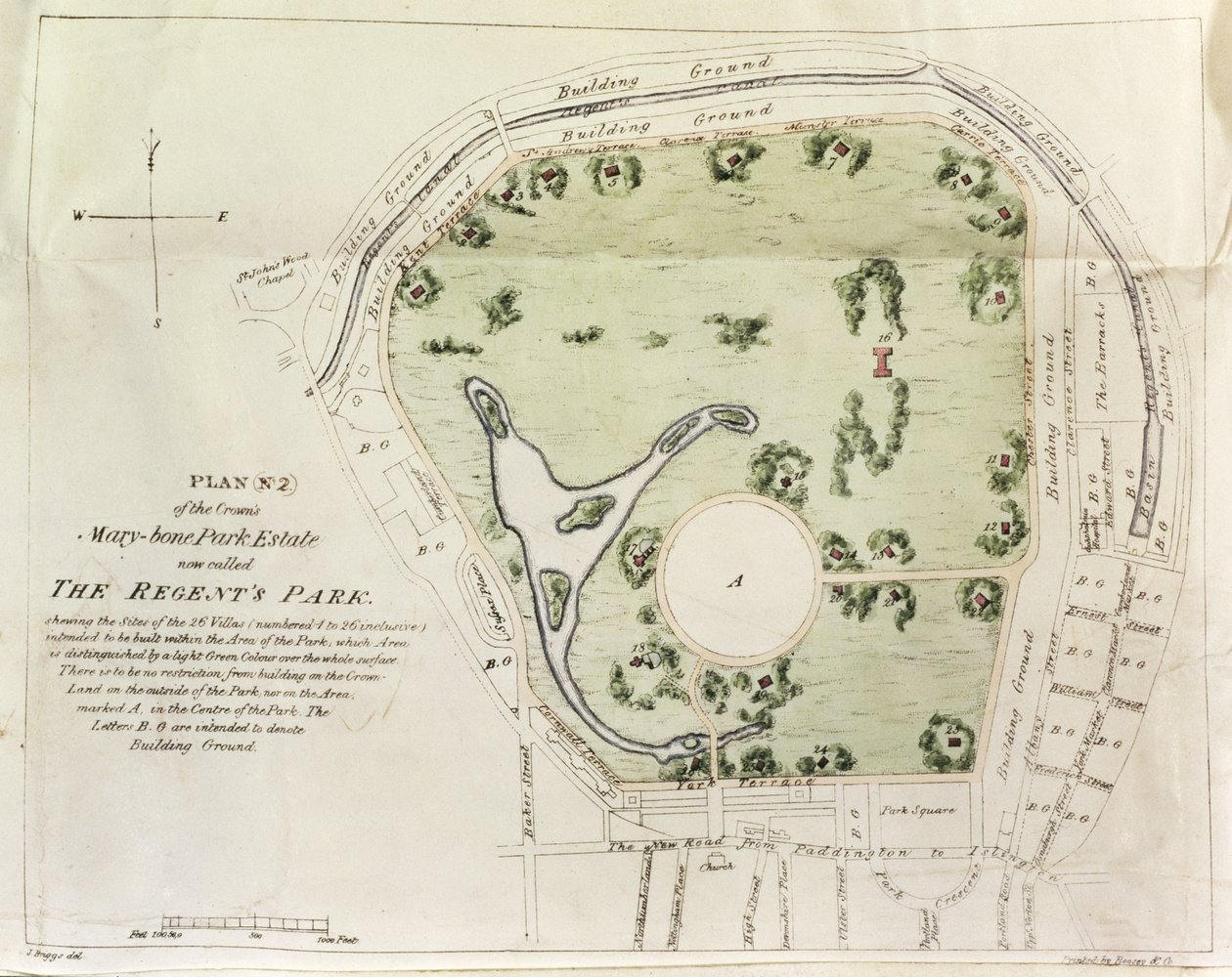 A Regents Park terve, nyomtatta a Boosey & Co., 1822 alkotó: J. Briggs
