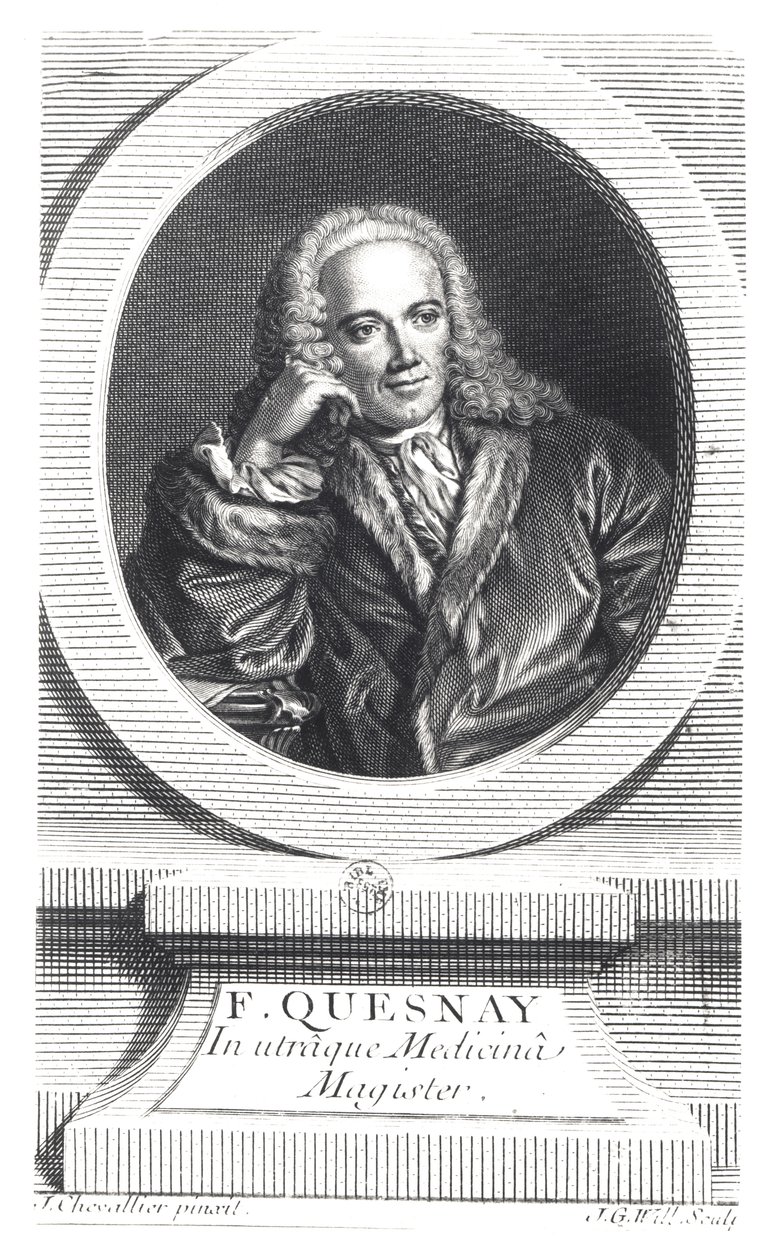 Francois Quesnay (1694-1774) portréja, amelyet Johan Georg Wille (1715-1808) vésett alkotó: J. Chevallier