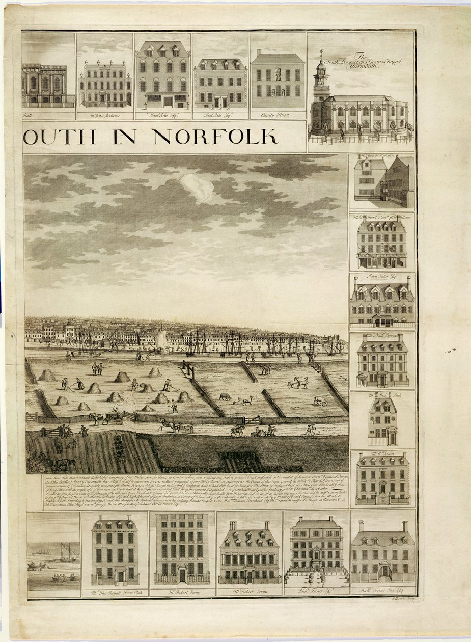 A norfolki Great Yarmouth város nyugati kilátása, John Harris (fl.1686-1740) metszete (lásd még: 241066,241067) alkotó: J. Corbridge