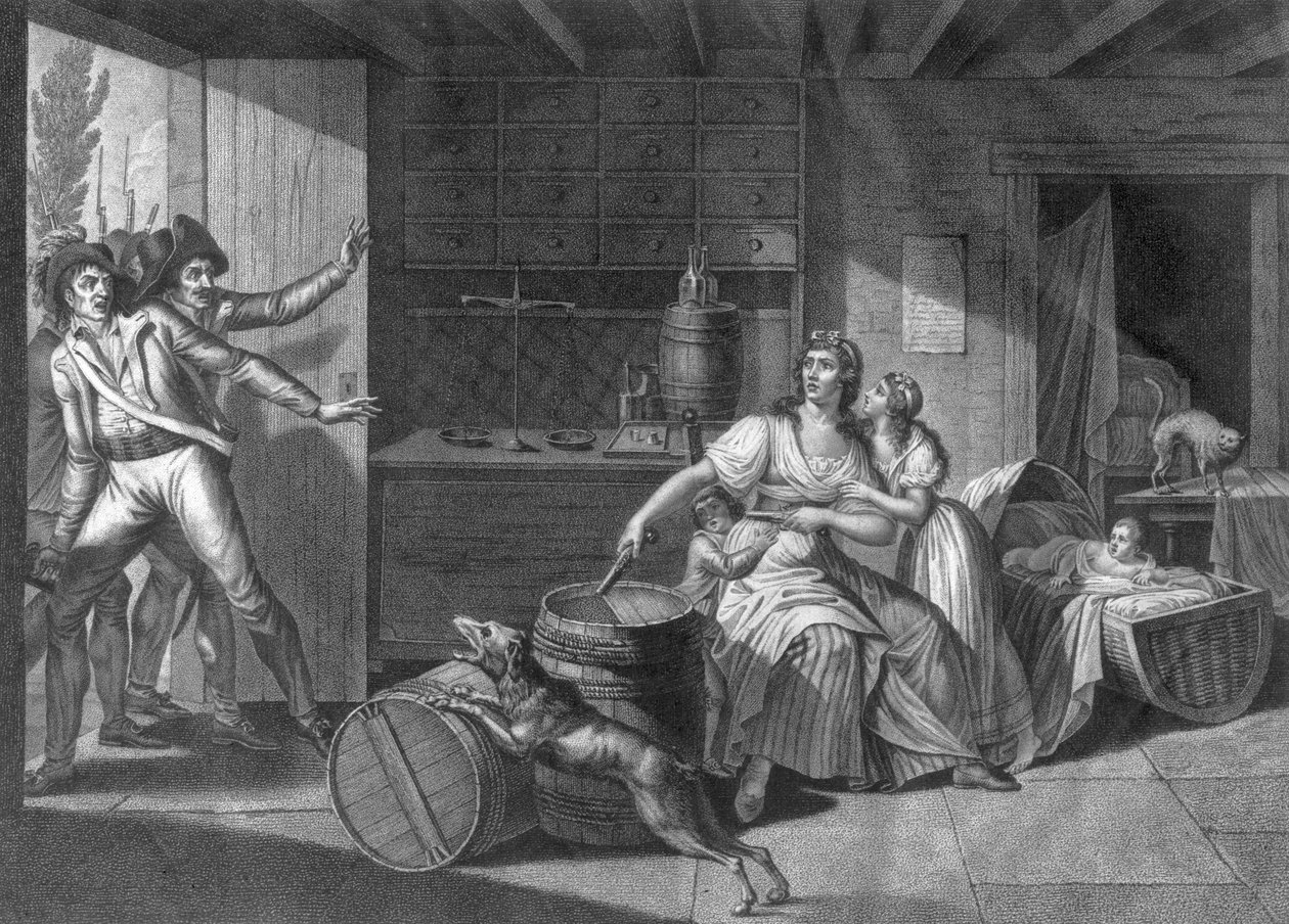 Egy nő hősi bátorsága, aki szembeszállt a Saint-Mithier feletti irányítást szerzett vendeai rablókkal, 1793 alkotó: J. F. Cazenave