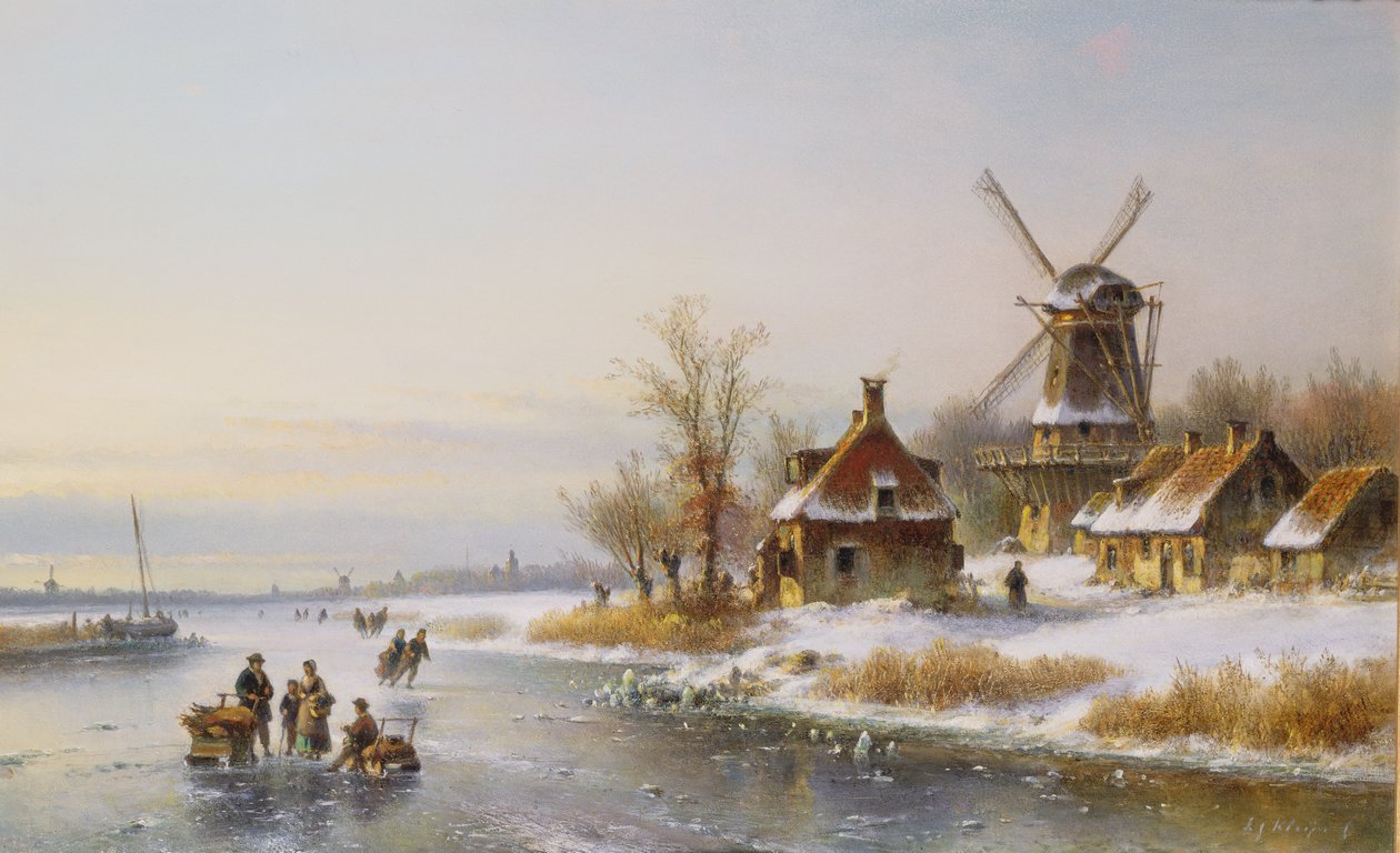 Téli táj szélmalommal, 19. század alkotó: Lodewijk Johannes Kleyn