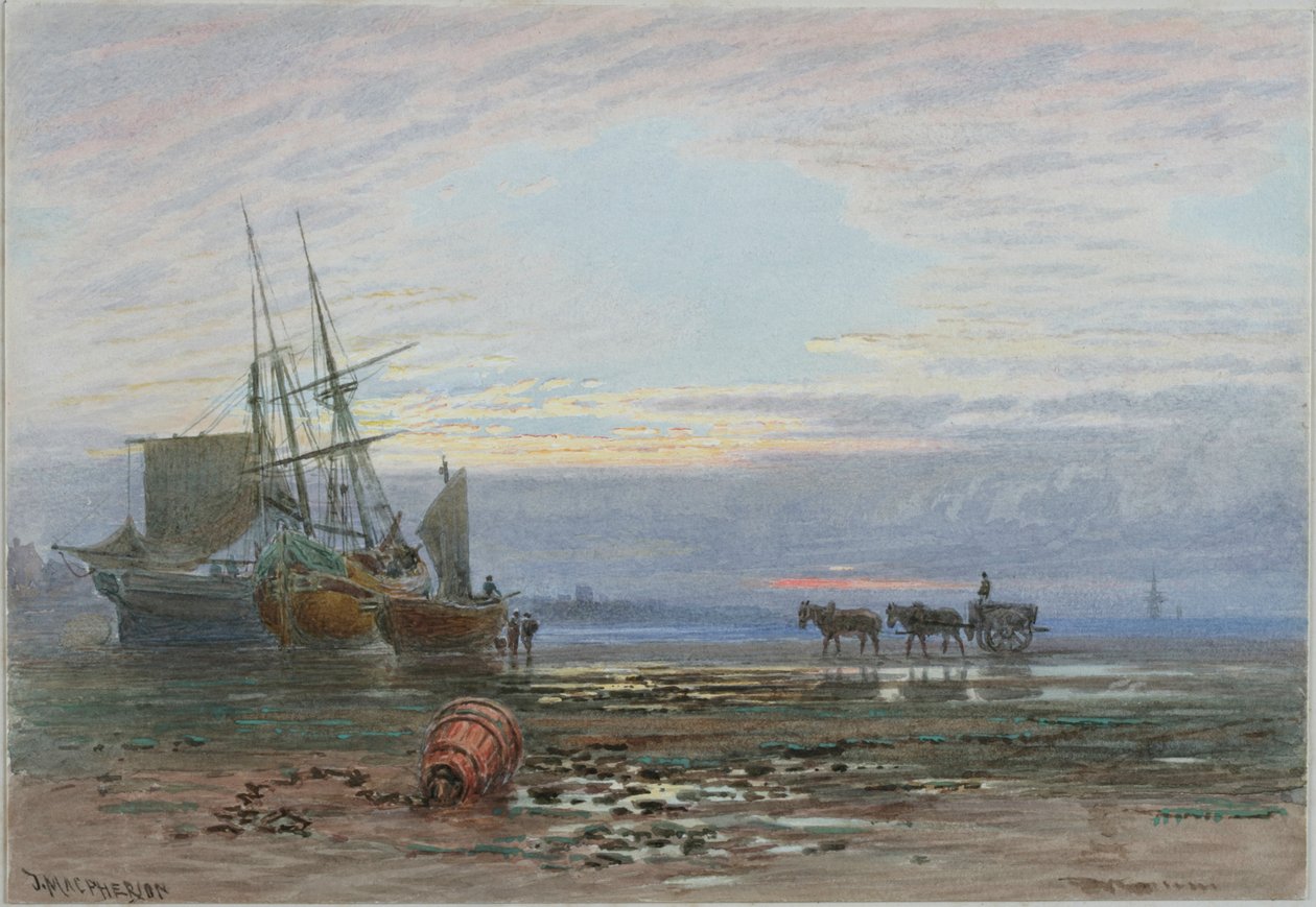Shore Scene - Sunset (ceruza és WC papíron (kártyára ragasztva)) alkotó: J. MacPherson