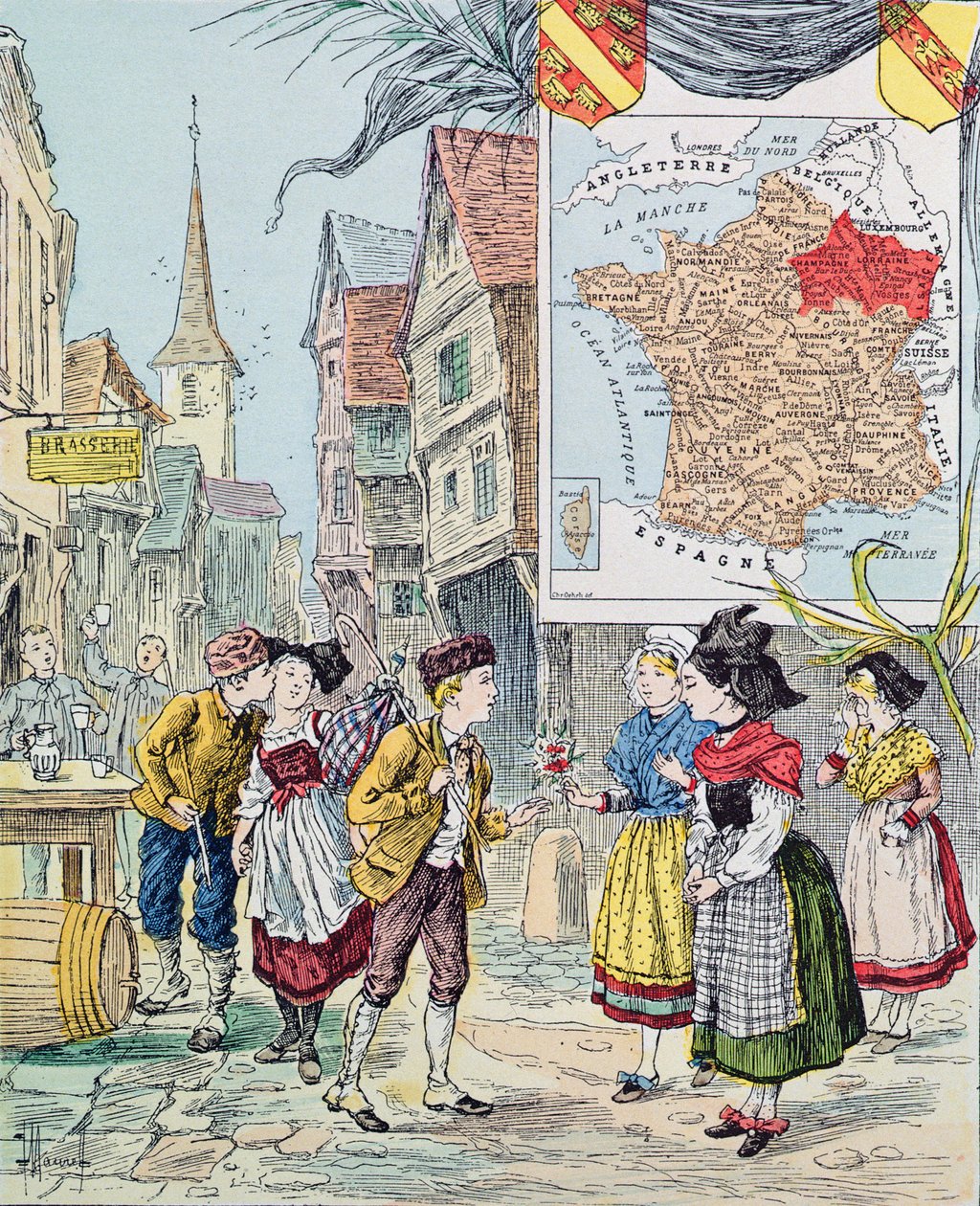 Alsace-Lorraine, illusztráció a Le Tour de France-hoz, Marie de Grandmaison, 1893 alkotó: J. Maurel