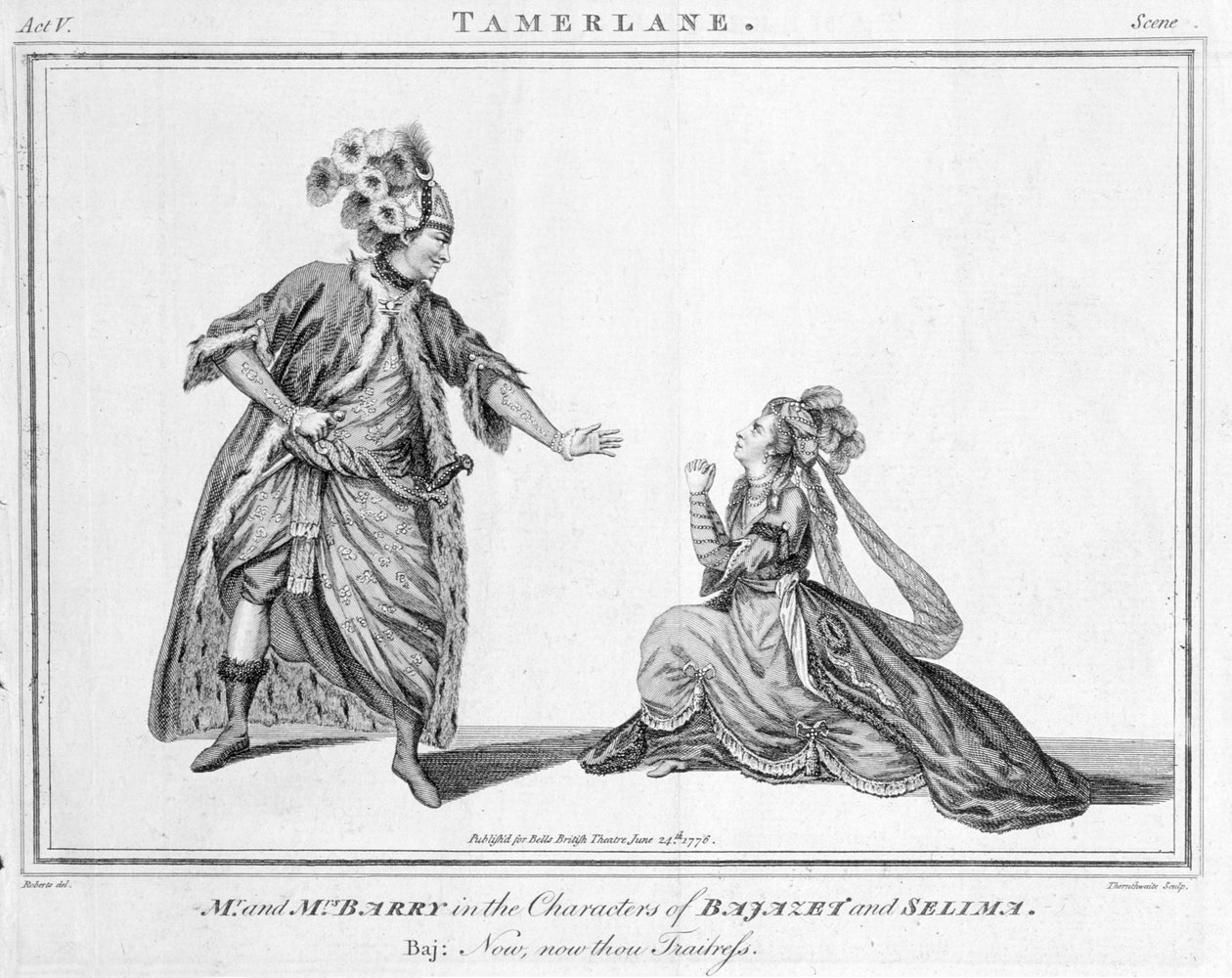 "Most, most, te áruló", jelenet Nicholas Rowe Tamerlane című művéből, 1776. alkotó: J. Roberts