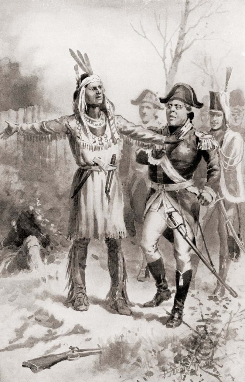 Tecumseh megrója General Proctort, amiért visszavonult a Temzei csata, más néven a morvavárosi csata során, amely az 1812-es háború része volt, az 1905-ben megjelent Hazánk történelméből (világít) alkotó: J. Steeple Davis