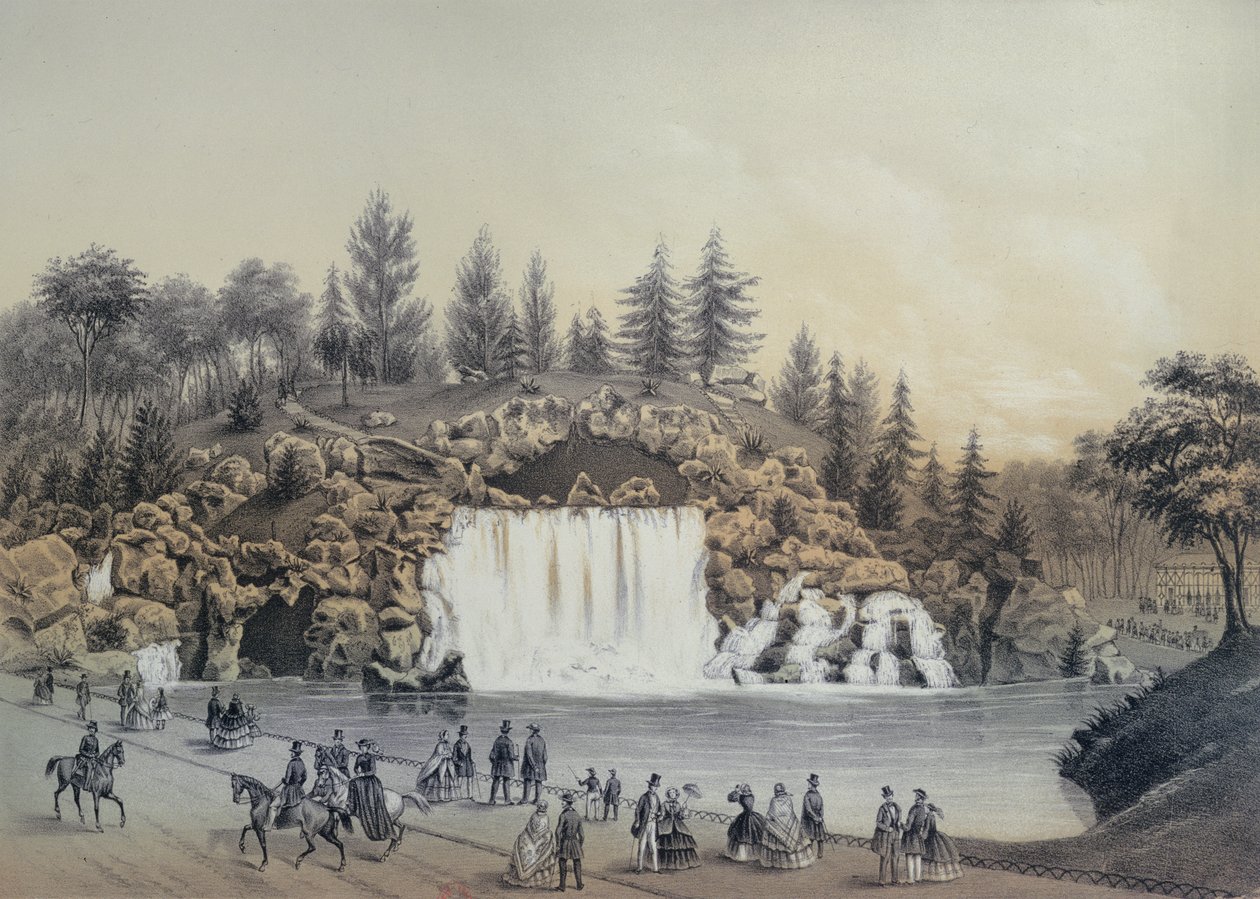 A nagy kaszkád a párizsi Bois de Boulogne-ban, Caudrilier kiadó, 1860 alkotó: J. Walter