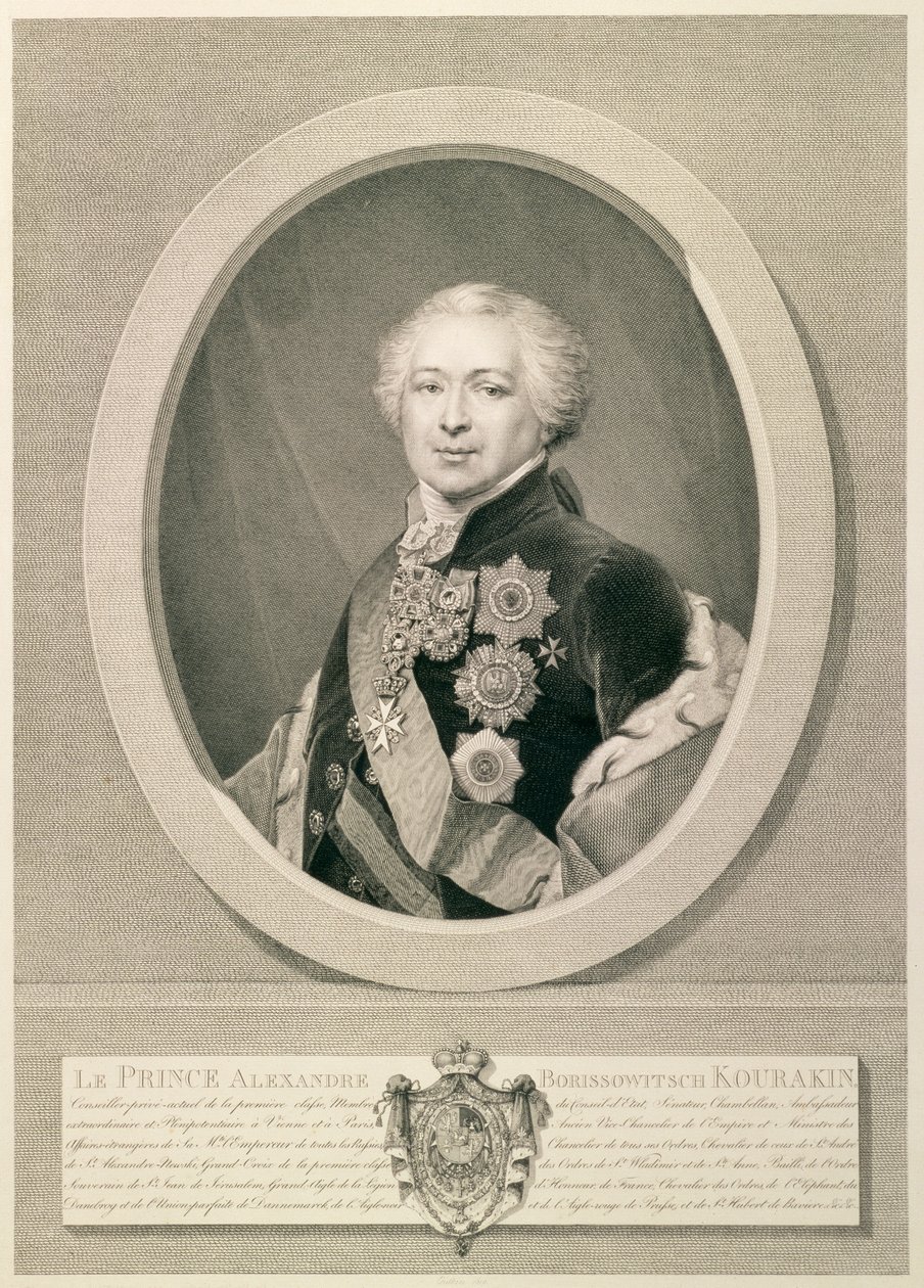 Kurakin herceg portréja, Nyikolaj Ivanovics Utkin (1780-1863) metszete, 1812 (metszet metszet) alkotó: J.B. Renu