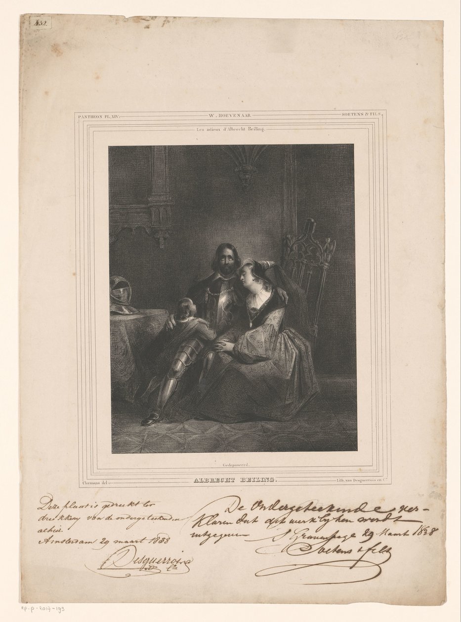 Albrecht Beiling elbúcsúzik feleségétől és gyermekétől Albrecht Beiling (cím a tárgyon) alkotó: J.B. Clermans