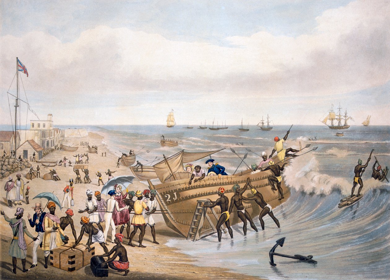 Madras, Beszállás, metszet: C. Hunt, 1856 alkotó: J.B. East